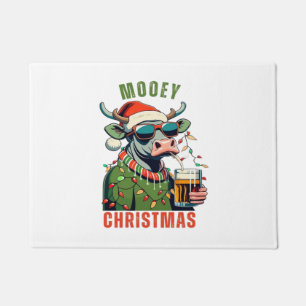 Mooey Christmas Highland Cow Light Santa Hat T-Shi Doormat