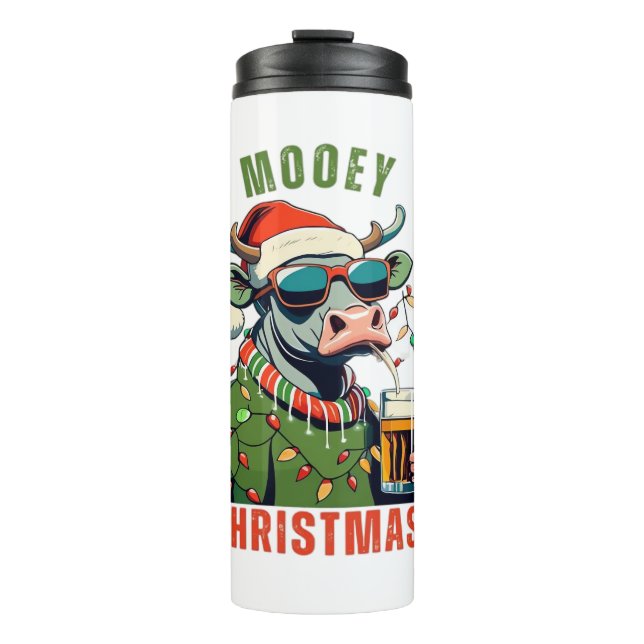 Mooey Christmas Highland Cow Light Santa Hat T-Shi Thermal Tumbler (Front)