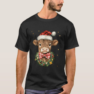 Mooey Christmas Highland Cow Santa Coquette Bow Fa T-Shirt