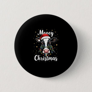 Mooey Christmas Santa Christmas Lights Cow Lovers  2 Inch Round Button