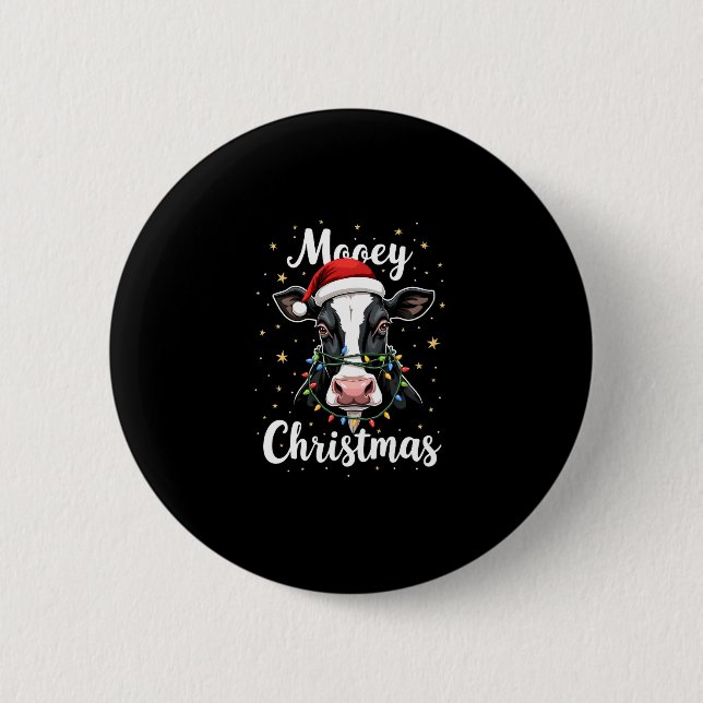 Mooey Christmas Santa Christmas Lights Cow Lovers  2 Inch Round Button (Front)