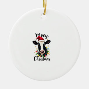 Mooey Christmas Santa Christmas Lights Cow Lovers  Ceramic Ornament