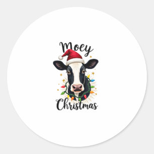 Mooey Christmas Santa Christmas Lights Cow Lovers  Classic Round Sticker
