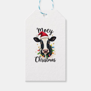 Mooey Christmas Santa Christmas Lights Cow Lovers  Gift Tags