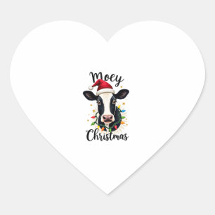 Mooey Christmas Santa Christmas Lights Cow Lovers  Heart Sticker
