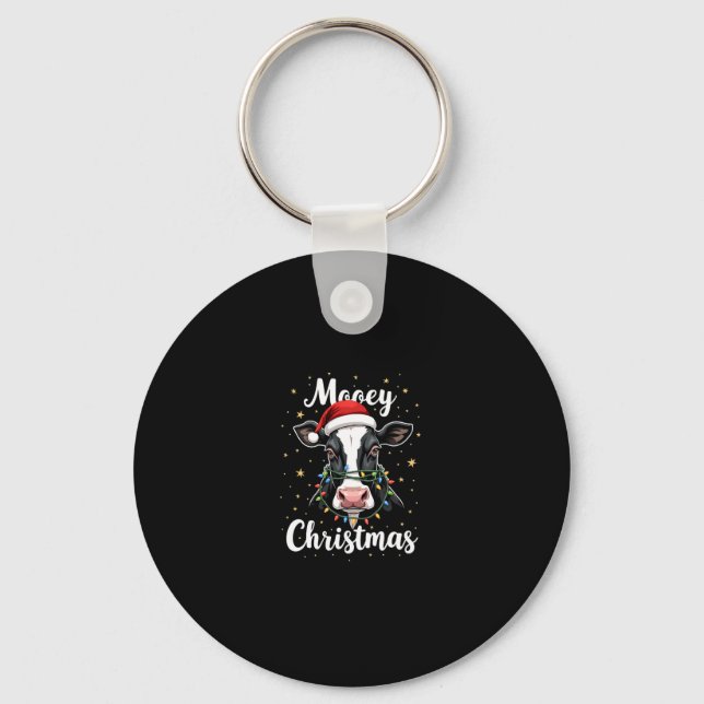Mooey Christmas Santa Christmas Lights Cow Lovers  Keychain (Front)