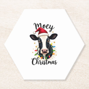 Mooey Christmas Santa Christmas Lights Cow Lovers Paper Coaster