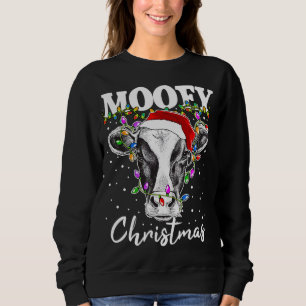 Mooey Christmas Santa Christmas Lights Cow Lovers  Sweatshirt