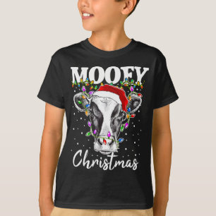 Mooey Christmas Santa Christmas Lights Cow Lovers T-Shirt