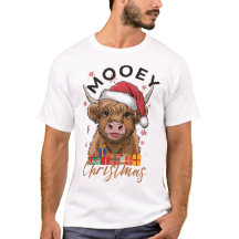 Mooey Christmas Tshirt Highland Cow Xmas Light San