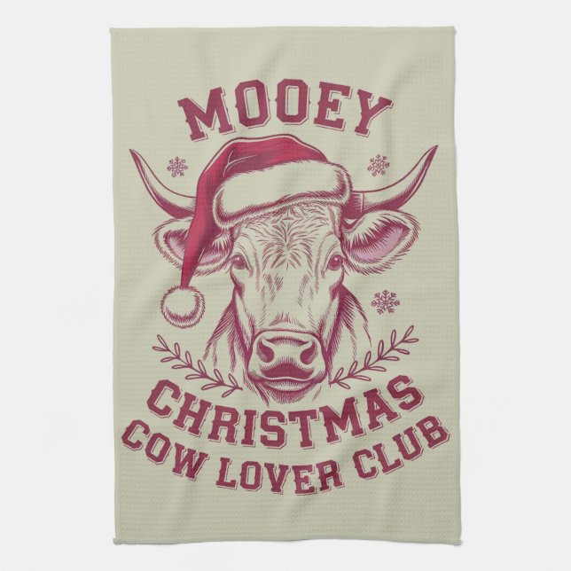 Mooey Christmas Western Cow Lover Club Xmas Season Kitchen Towel (Vertical)