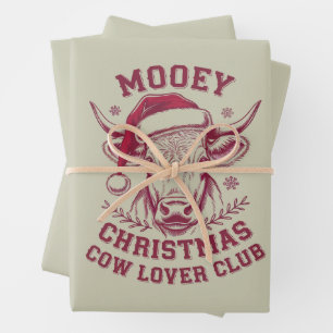 Mooey Christmas Western Cow Lover Club Xmas Season Wrapping Paper Sheet