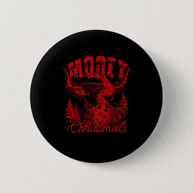 Mooey Christmas Western Heifer Highland Cow Santa  2 Inch Round Button (Front)