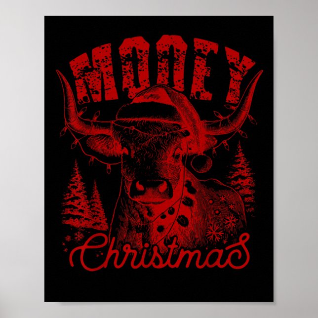 Mooey Christmas Western Heifer Highland Cow Santa  Poster (Front)