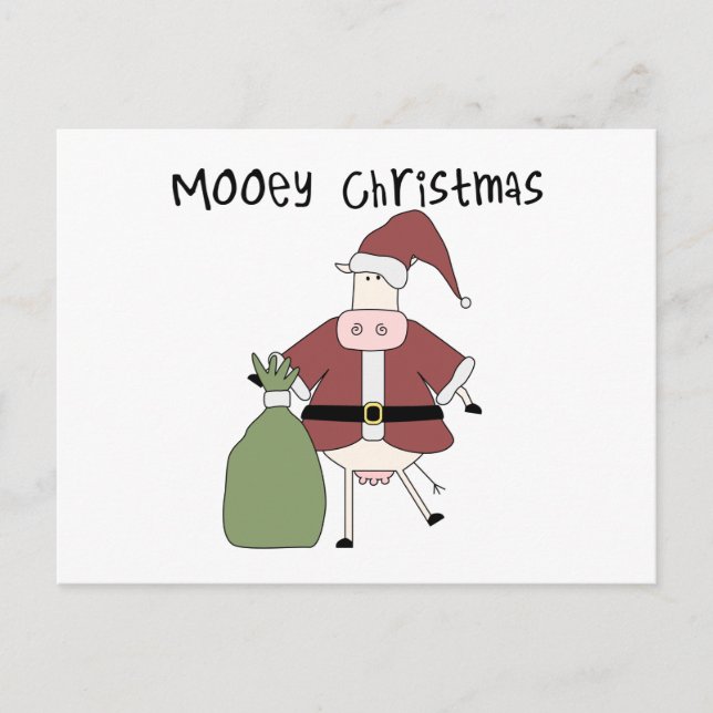 Mooey Cow  Christmas Tshirts and Gifts Holiday Postcard (Front)