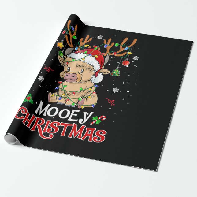 Mooey Highland Cow Christmas Wrapping Paper (Unrolled)
