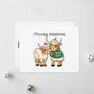 Mooey Kissmas Cartoon Cow Christmas Holiday Card