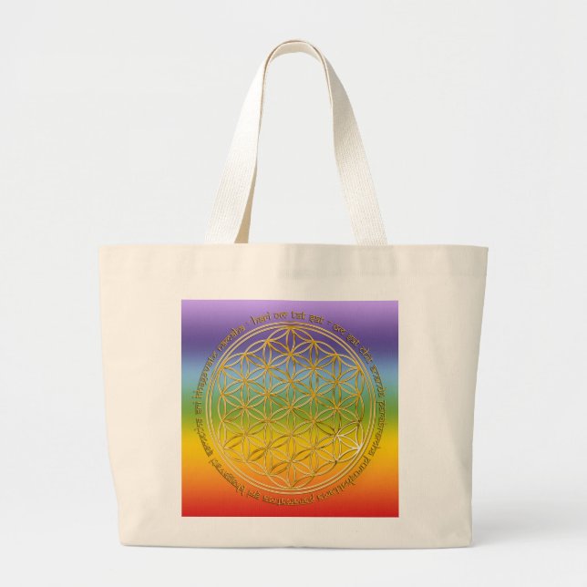 Moola Mantra / Blume Des Lebens / chakren colour Large Tote Bag (Front)