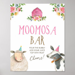 Moomosa Bar Mimosa Farm Animals Barnyard Birthday  Poster