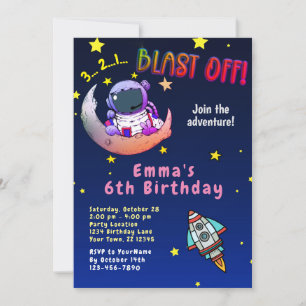 Moon Adventure (girl) Birthday Party Invitation