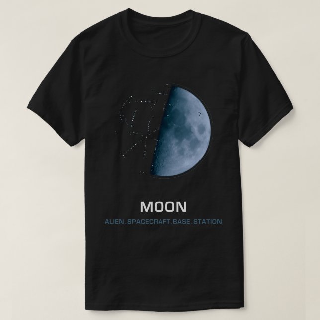 Moon Alien Spacecraft (blue moon) T-Shirt (Design Front)