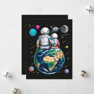 Moon And Astronaut Holiday Card