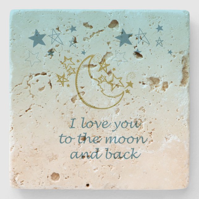 Moon and Back Stars Aqua Ombre   Stone Coaster (Front)