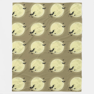 Moon and Bat Silhouette Pattern Fleece Blanket