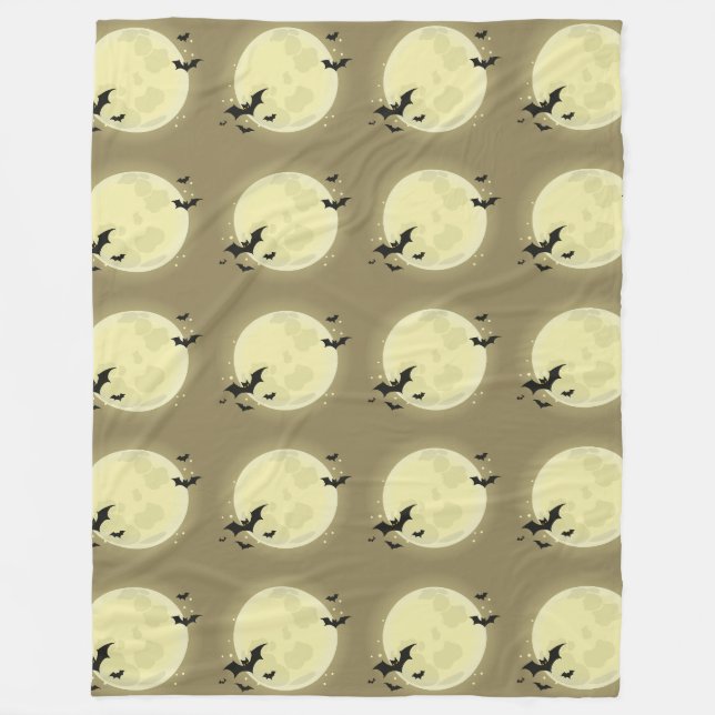 Moon and Bat Silhouette Pattern Fleece Blanket (Front)