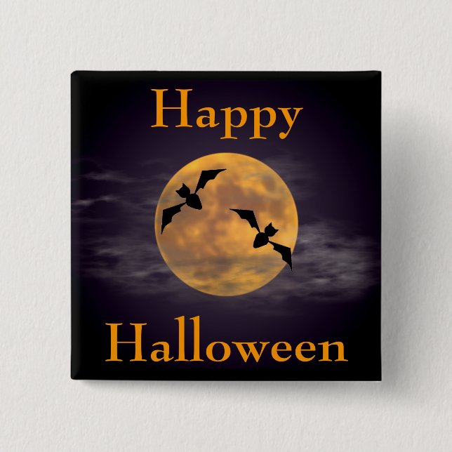 Moon and Bats 2 Inch Square Button (Front)