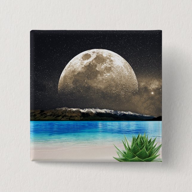 Moon And Beach 2 Inch Square Button (Front)
