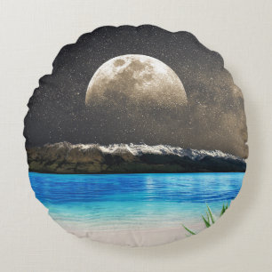 Moon And Beach Round Pillow