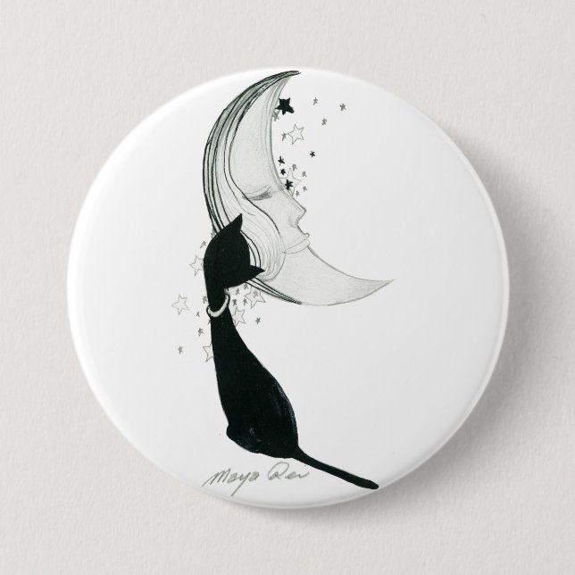 Moon and Black Cat 3 Inch Round Button (Front)