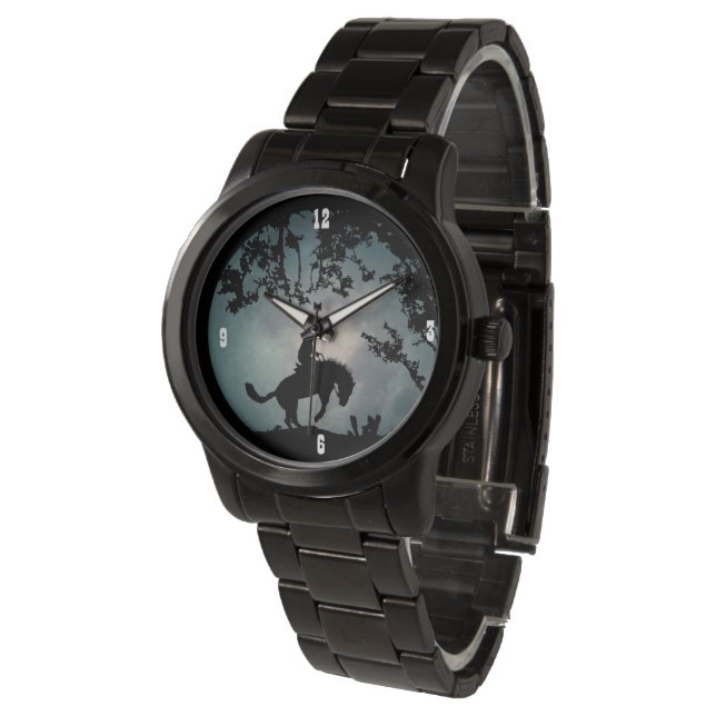 Moon and Bucking Horse Cowboy Country Western Watch (Angled)