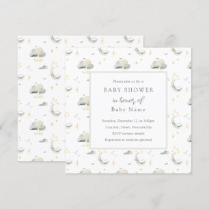 Moon and clouds unisex baby shower invitation