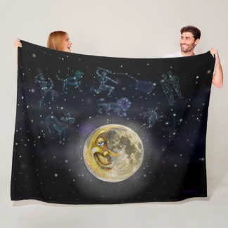 Moon and Constellations Fleece Blanket
