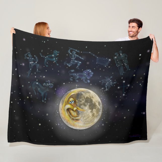 Moon and Constellations Fleece Blanket (In Situ)