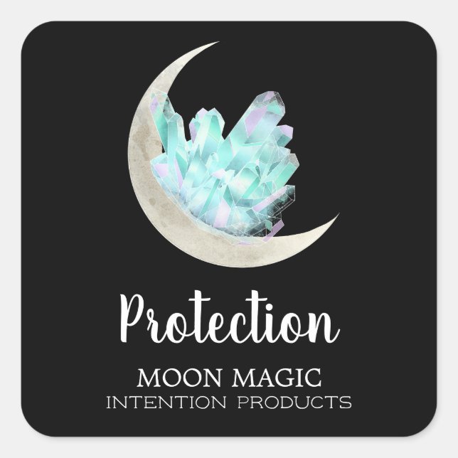 Moon And Crystal Intention Spell Square Sticker (Front)