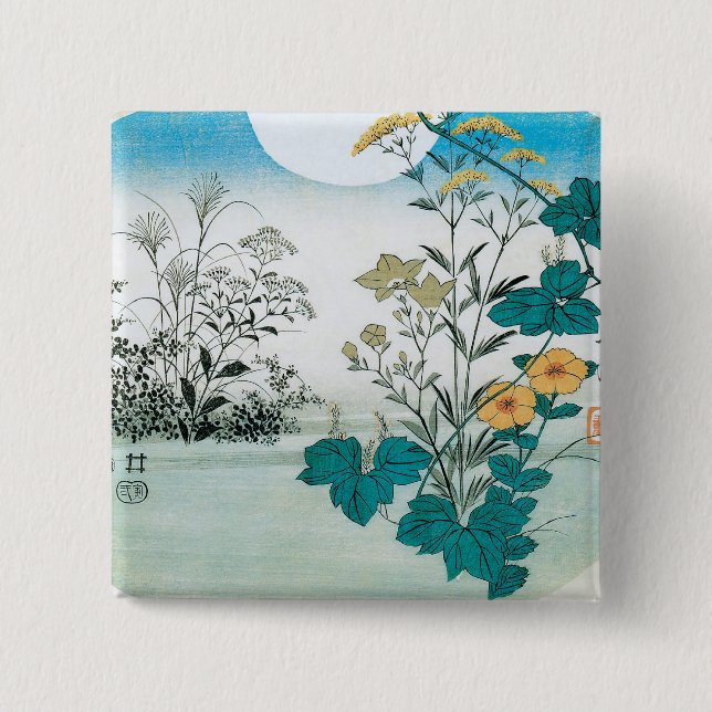 Moon and Flowers 2 Inch Square Button (Front)