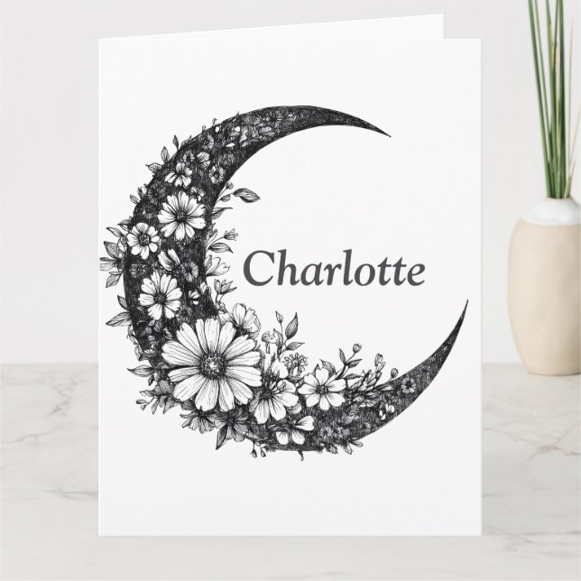 Moon and Flowers Art with Customizable Name Card (Front)