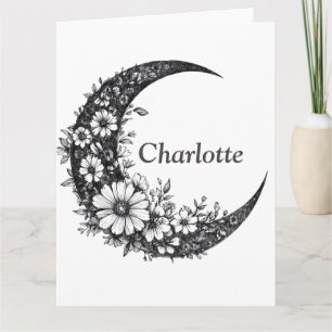 Moon and Flowers Art with Customizable Name Card