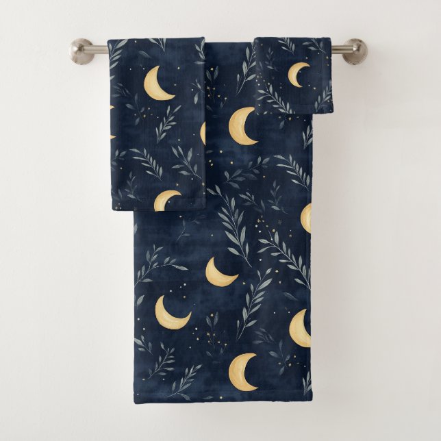 Moon and Foliage Bathroom Towel Set (Insitu)