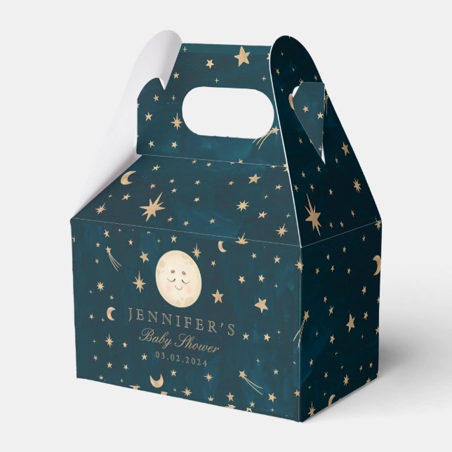 Moon and Gold Stars Moon Baby Shower Favor Box (Front Side)