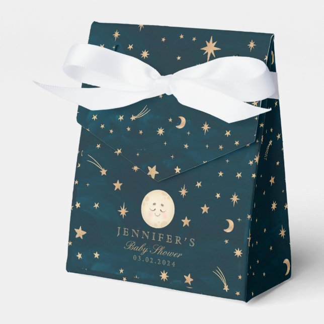 Moon and Gold Stars Moon Baby Shower Favor Box (Front Side)