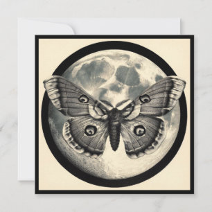 Moon and Moth Vintage Illustration Card