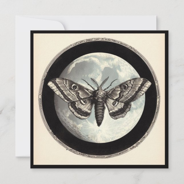 Moon and Moth Vintage Illustration  Card (Front)