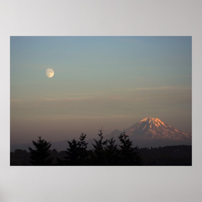 Moon and Mount Ranier at  Poster (Front)
