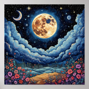 Moon and night sky poster