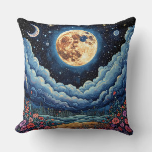 Moon and night sky throw pillow