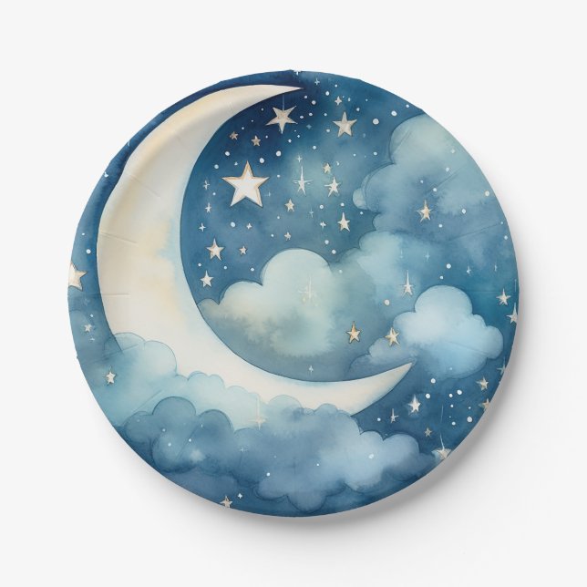 Moon and night time sky paper plate (Front)